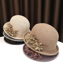 法式礼帽女士圆顶小檐帽子春夏季中老年女帽透气花朵优雅时尚盆帽