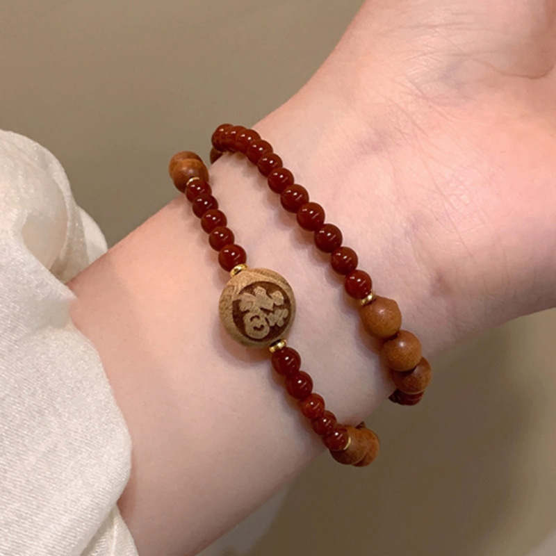 Ping an Xi Le ~ South Red Agate Lucky Bracelet Female New Chinese Retro Ethnic Style Niche Design Beaded Bracelet
