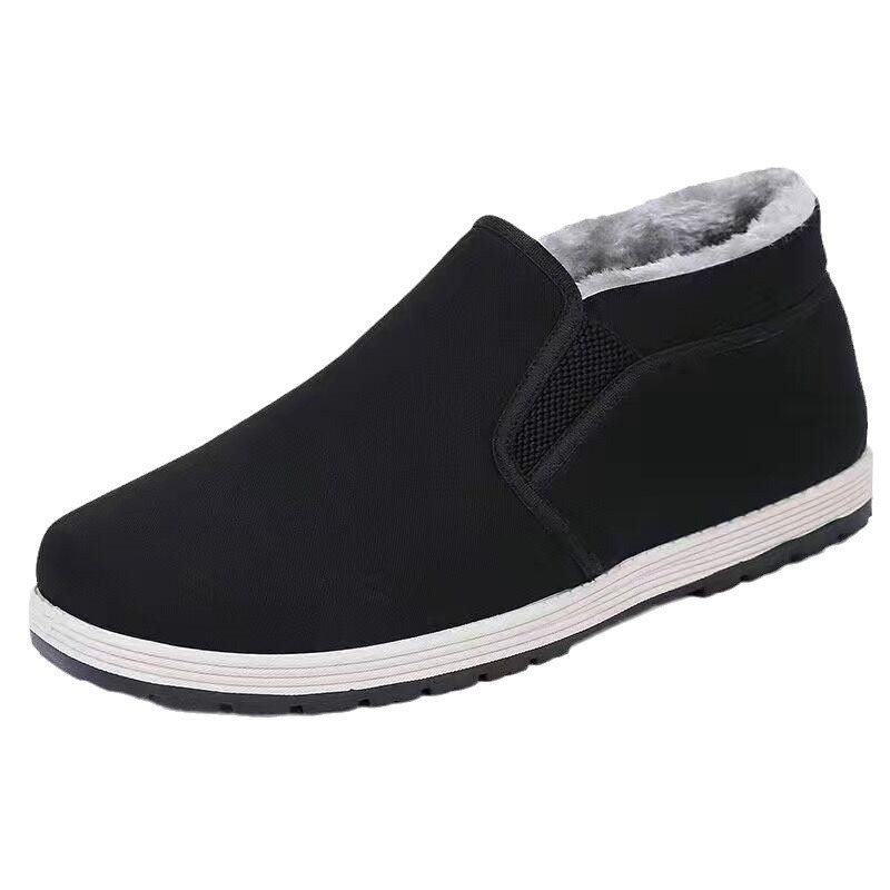 Old Beijing Cloth Men's Shoes 2023 Winter New Thick Bottom Middle-Aged and Elderly Leisure Slip-on Fleece-lined Warm High Cotton-Padded Shoes