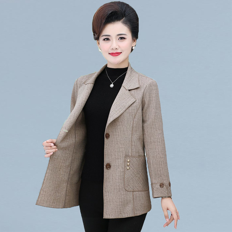 薄款洋气单层50岁岁妈妈秋装春秋短款上衣格子外套服中老年女小西