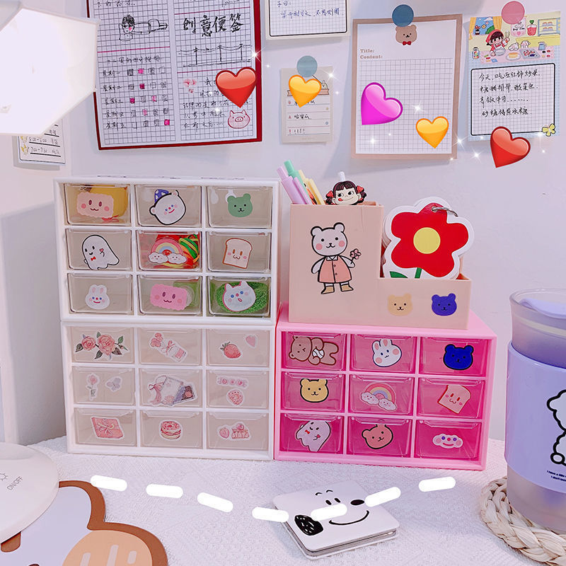 Ins Girl Heart Jiugongge Girls' Dormitory Desktop Dustproof Drawer Stationery Jewelry Jiugongge Storage Box