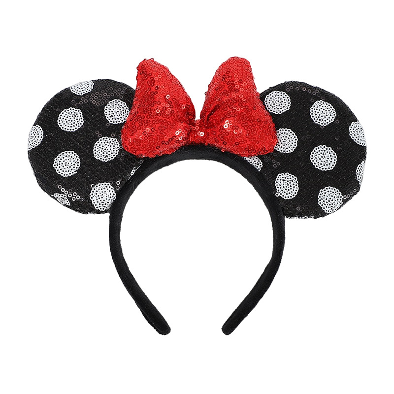 跨境亮片蝴蝶结发箍米奇米老鼠耳朵儿童可爱头箍黑白圆点亮片头饰