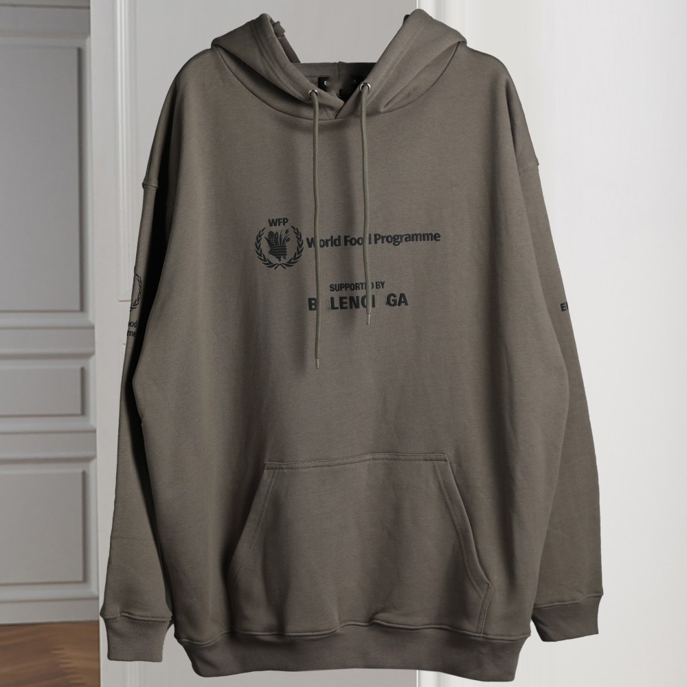 高版本2024早春新款巴黎b家世界粮食印花发泡印花连帽毛圈卫衣