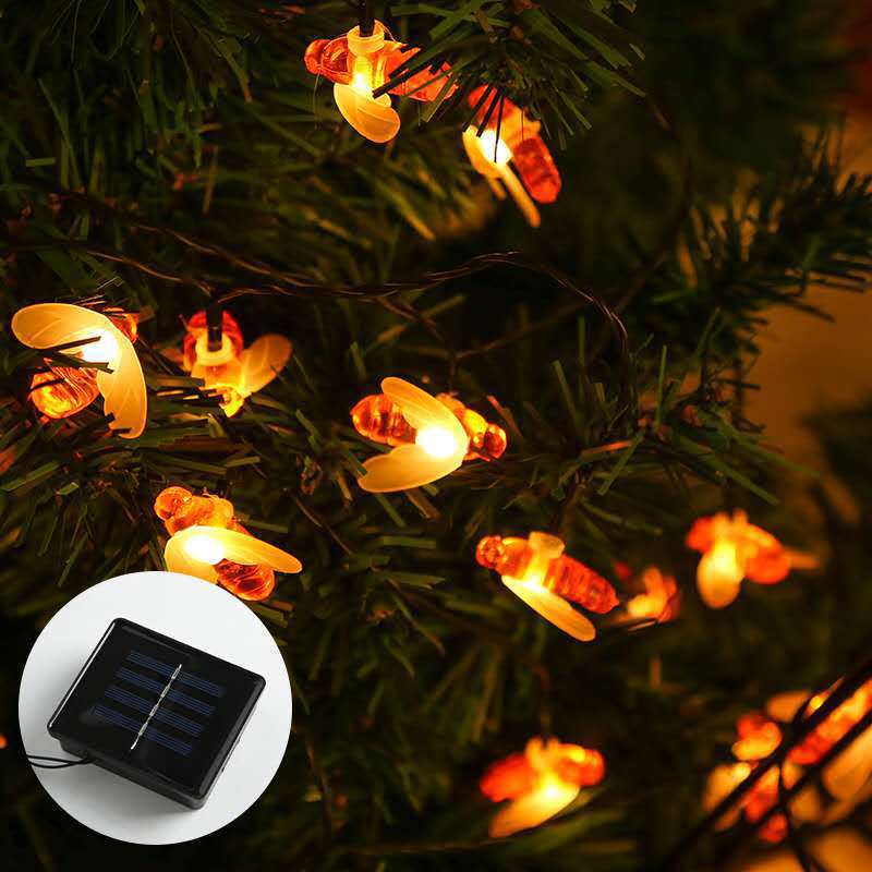 LED Solar Bee Lighting Chain Outdoor Courtyard Lawn Decoration Bee Shape Lighting Chain Christmas Day Light