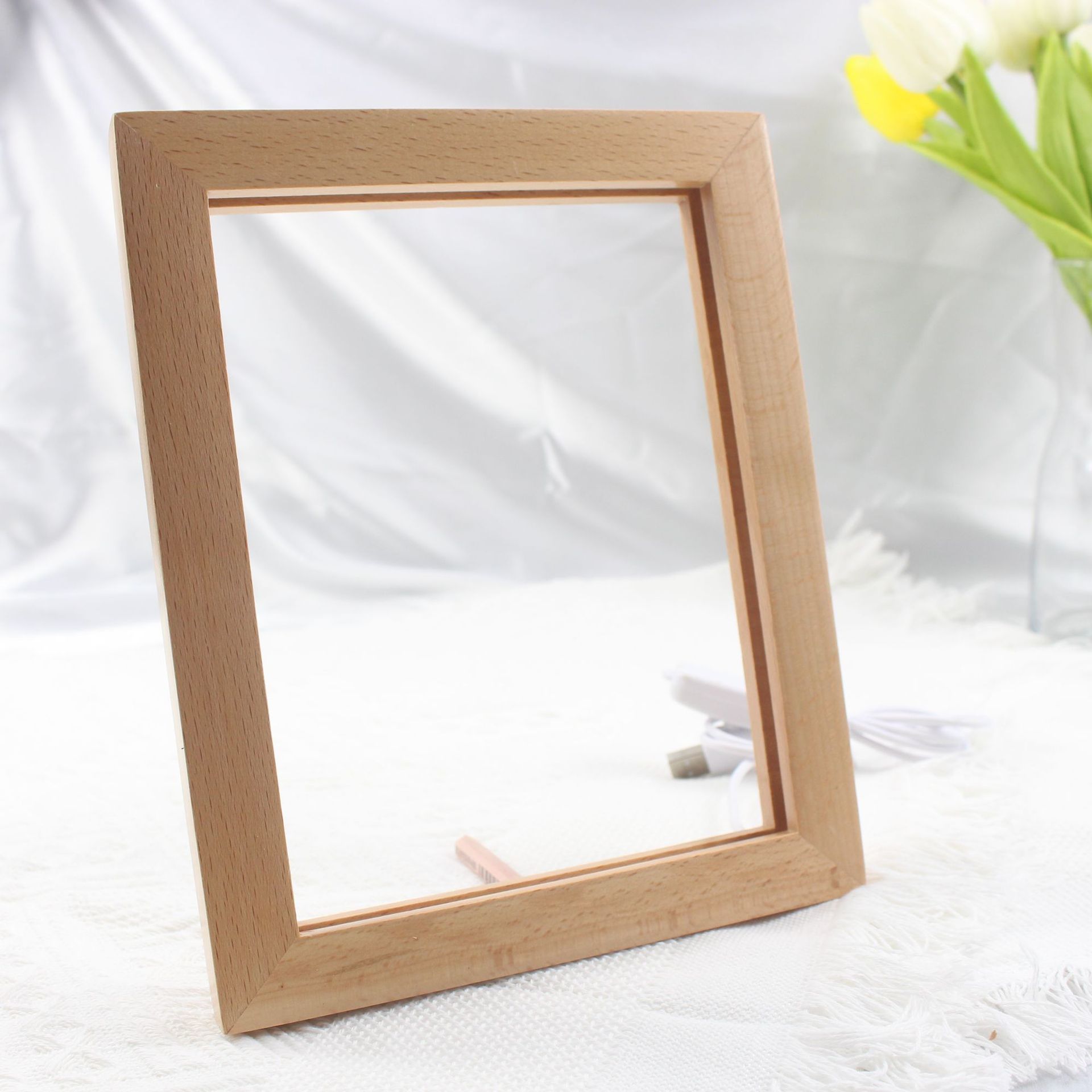 亚克力3d小夜灯相框立体摆件创意榉木相框灯diy木质发光相框