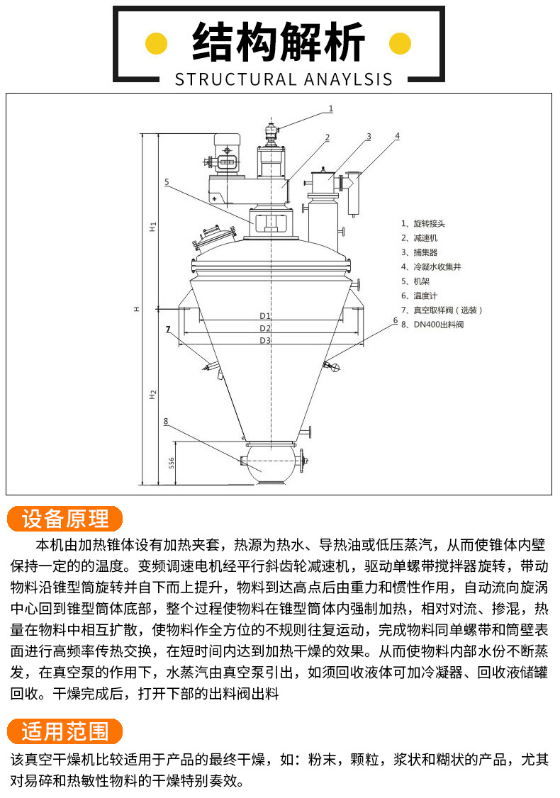 立式单锥混合干燥机 化工 医药 原料药低温真空干燥机