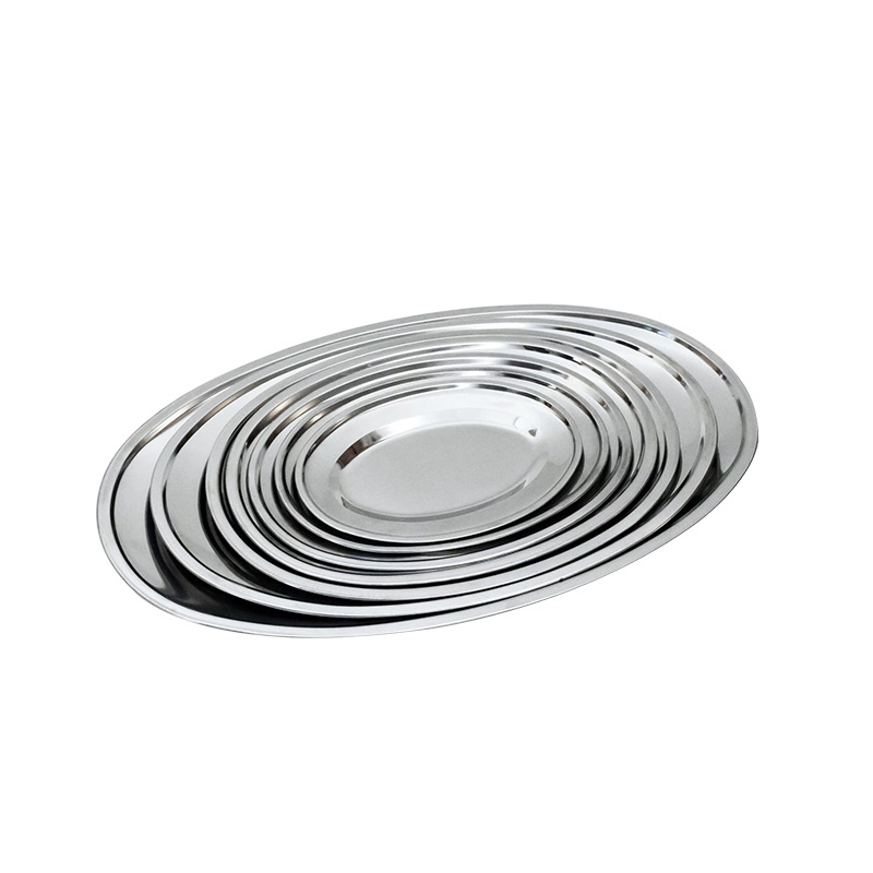 Hz70 Stainless Steel Thai Oval Egg Plate Household Fish Steaming Plate Thickened Deepening Barbecue Rice Noodles Plate