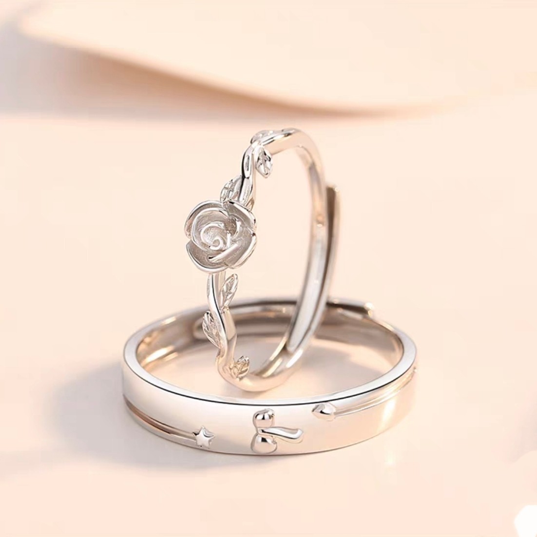 纯白铜不掉色开口小王子与玫瑰情侣戒指送女友简约七夕情人节礼物