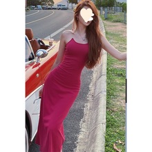 2025新款欧美隐形鱼线吊带连衣裙女夏季辣妹高级紧身性感包臀长裙