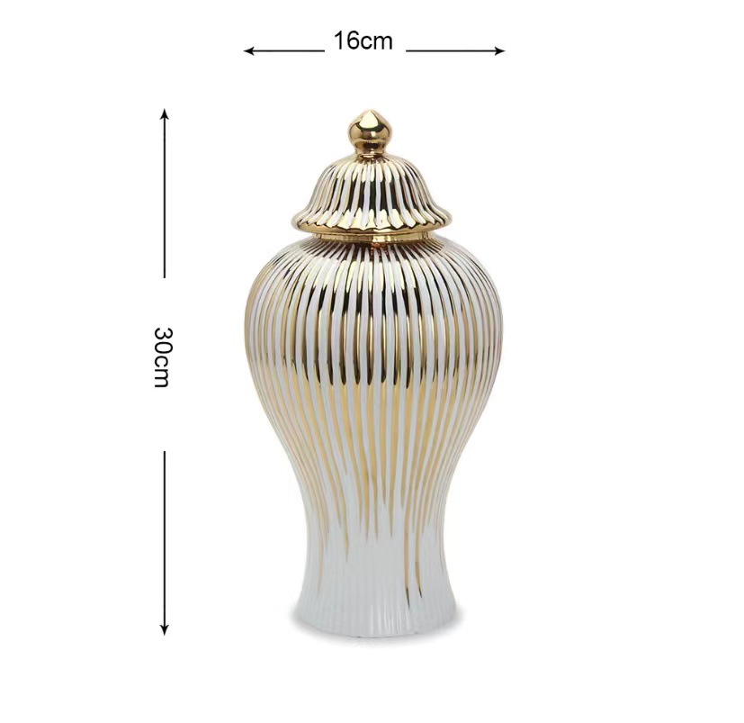 Ceramic Light Luxury Electroplating Temple Jar European Flower Vase Crafts Decoration Hallway Soft Outfit Decorative Storage Jar