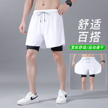 运动五分短裤男夏季薄款假两件跑步健身篮球速干冰丝双层裤子男士