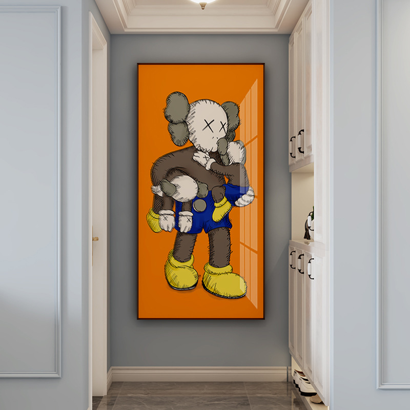 轻奢时尚潮牌玄关走廊装饰画芝麻街xx眼公仔kaws卡通个性艺术挂画
