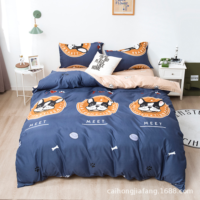 Washed Cotton Four-Piece Bedding Set Summer Spring and Autumn Bed Single Student Dormitory Duvet Cover Three-Piece Set Nantong Women