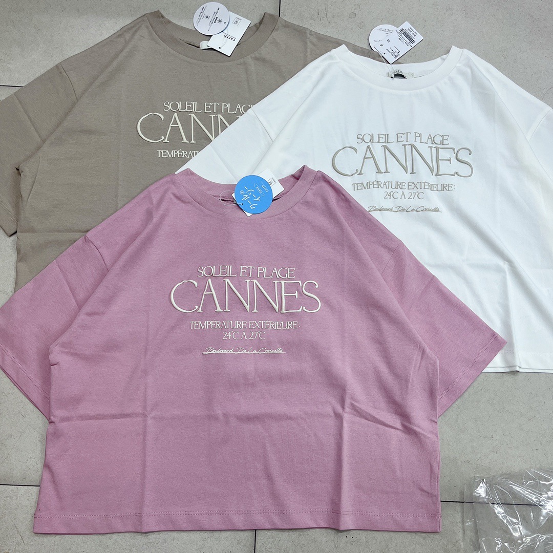 965189日系原单新款女士t恤短袖胸前字母发泡印花2024小衫上衣