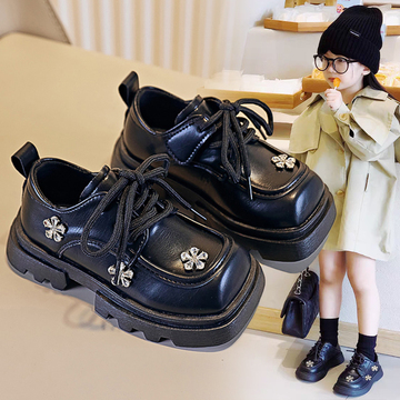女童小皮鞋春秋新款厚底玛丽珍鞋儿童英伦单鞋演出水钻公主乐福鞋