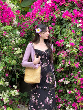 「迷境花园」法式碎花小飞袖吊带连衣裙春夏新款防晒紫色显瘦开衫