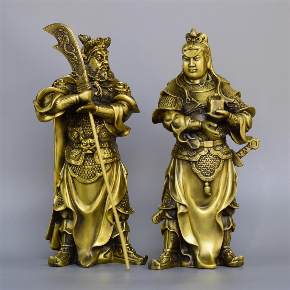 黄铜关羽夜读春秋关平周仓铜像摆件关云长关二爷关公铜器工艺品