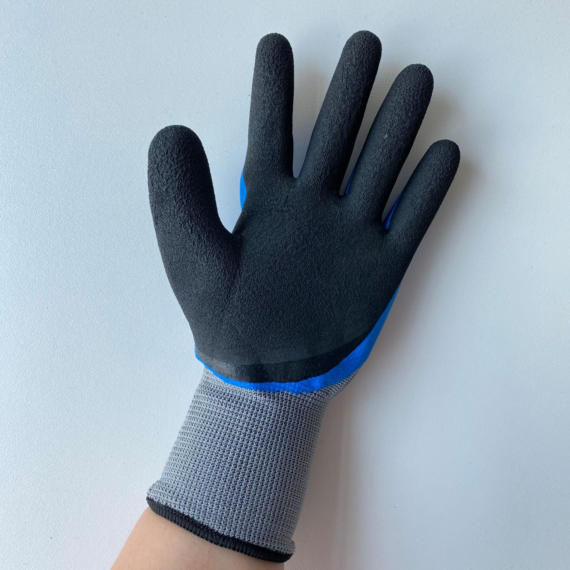 批发弘鼎双层耐磨手套劳保工作男工地干活浸胶涂胶带劳保手套