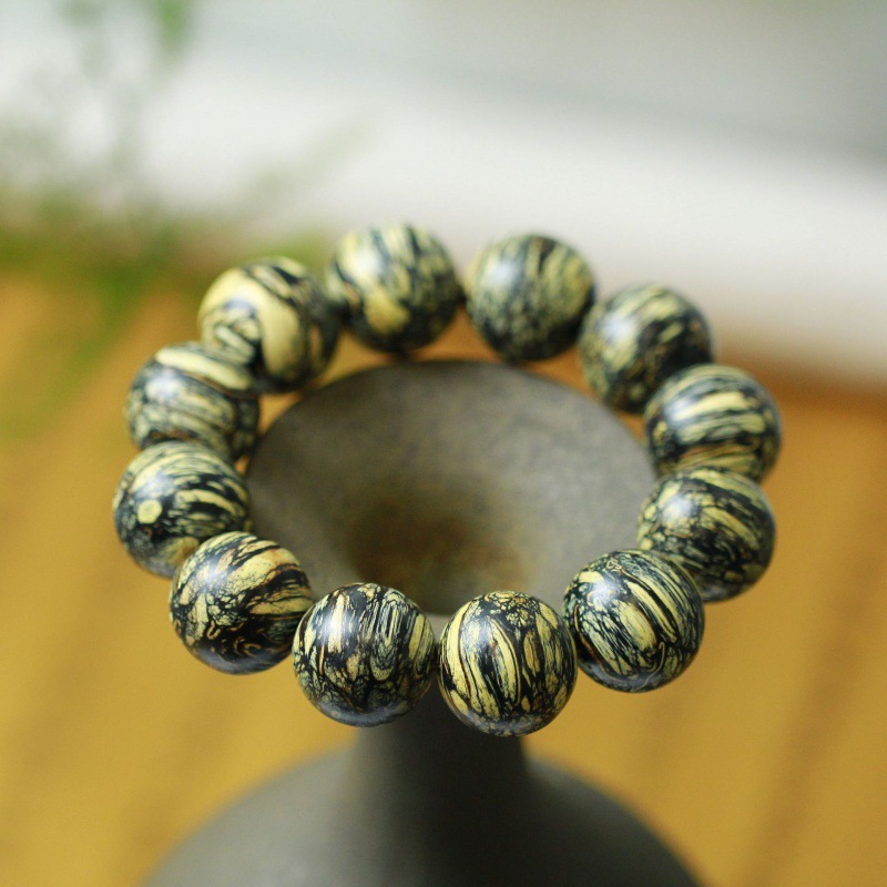 芽庄沉香手串虎斑奇楠木虎斑纹大气文玩佛珠单圈时尚大气素款手链