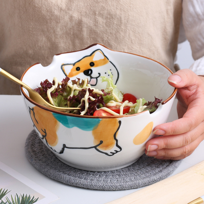 Cartoon Cute Dog Noodle Bowl 7-Inch Noodle Bowl Ceramic Bowl Instagram Mesh Red Creative Dog Bowl Cute Girl Heart Household Tableware