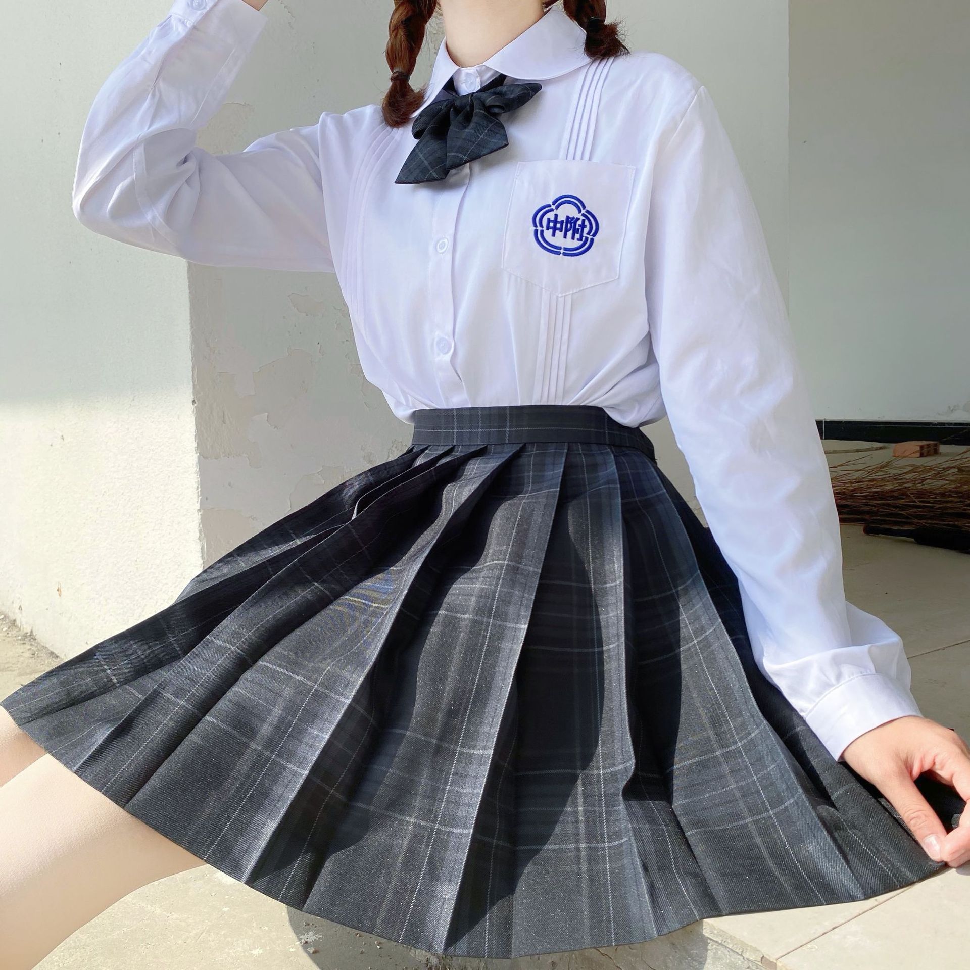 台湾校服套装附中学生jk制服白衬衫风琴褶高中学院风毕业班服夏季