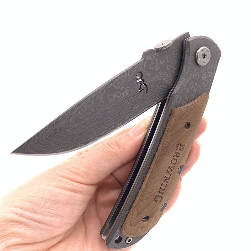 工厂直销现货 勃朗宁折叠刀木柄战术狩猎防身刀 口袋小刀多功能刀