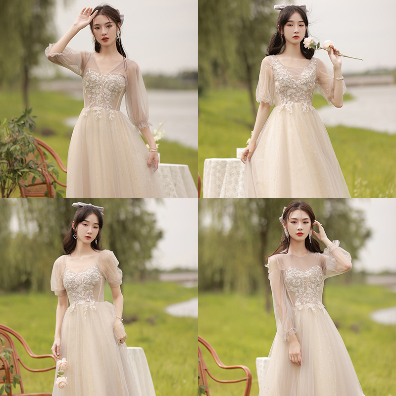 伴娘服2022年新款夏季气质姐妹团显瘦香槟色晚礼服学生毕业季裙女