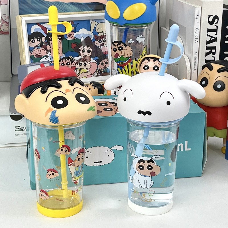 Crayon Xiaoxin Water Cup Cartoon Female Good-looking Tritan Cute Student Straw Portable Plastic Cup Office