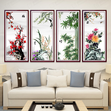 梅兰竹菊钻石画满钻新款客厅十字绣钻石绣四联竖版餐厅卧室-阿里巴巴