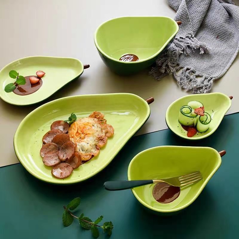 Ceramic Tableware Avocado Bowl Plate Cute Household Rice Bowl Couple Bowl Baking Tray Creative Children Breakfast Plate Fish Dish