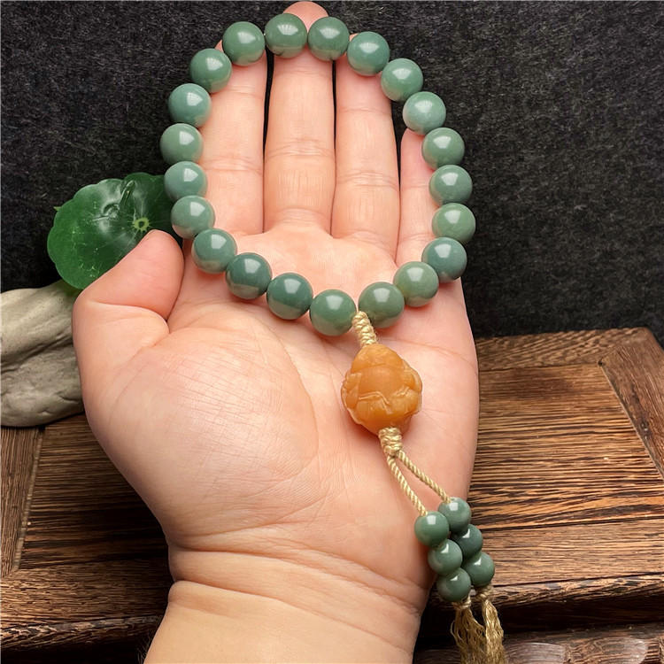 原创天然阴皮绿菩提根手持念珠21颗白玉菩提子佛珠手串男女