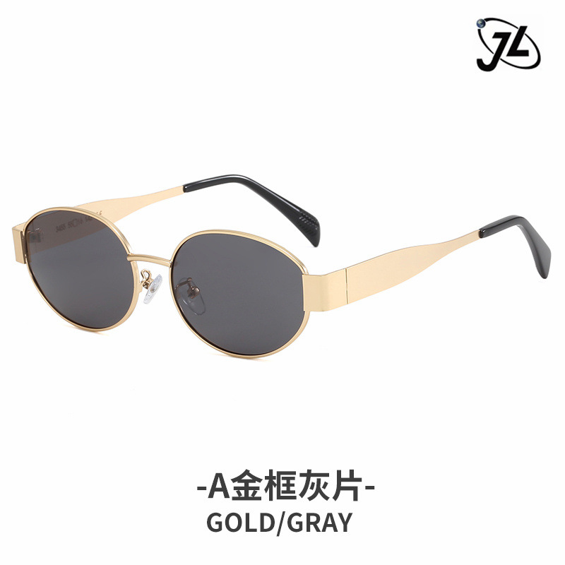 Junlai New Polarized Glasses Oval Personality Metal Sunglasses 4235 Fashionable Retro Diamond Sunglasses