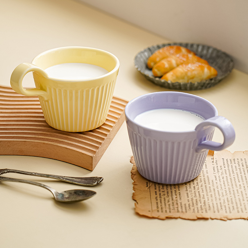 瓷纳雅北欧条纹简约陶瓷杯子创意家用大容量马克杯高颜值早餐杯子