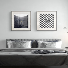 GJU8纵线现代简约客厅黑白灰线条装饰画极简玄关餐厅挂画卧室壁画