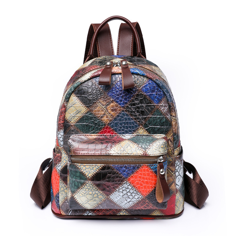 Contrast Color Small Double Backpack Female 2022 New Travel Backpack Large Capacity Outdoor Fashion Good-looking Schoolbag Female Fashion