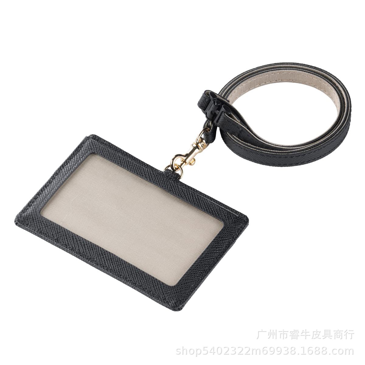 日本亚马逊横款工作证十字纹真皮证件牌 头层挂绳学生证门禁胸牌