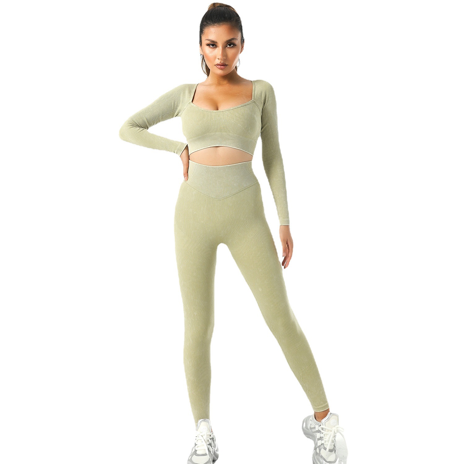 Autumn and Winter Stone Washed Seamless Yoga Suit Running Fitness Clothes Top Yoga Sports Underwear Lulu Yoga Pants Women
