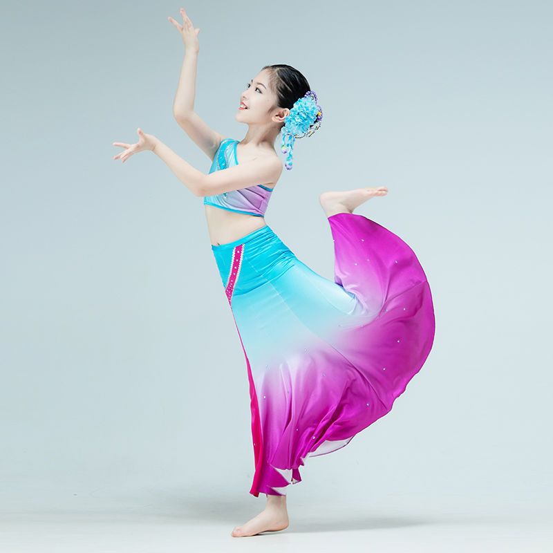 六一儿童傣族舞蹈演出服女童少儿鱼尾裙孔雀舞演出服装民族表演服