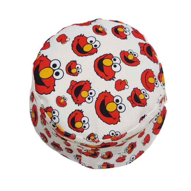 Cross-Border New Arrival Sesame Street Printing Bucket Hat Men's and Women's Double-Sided Bucket Hat Fashion Cartoon Versatile Sun Protection Hat Sun Hat