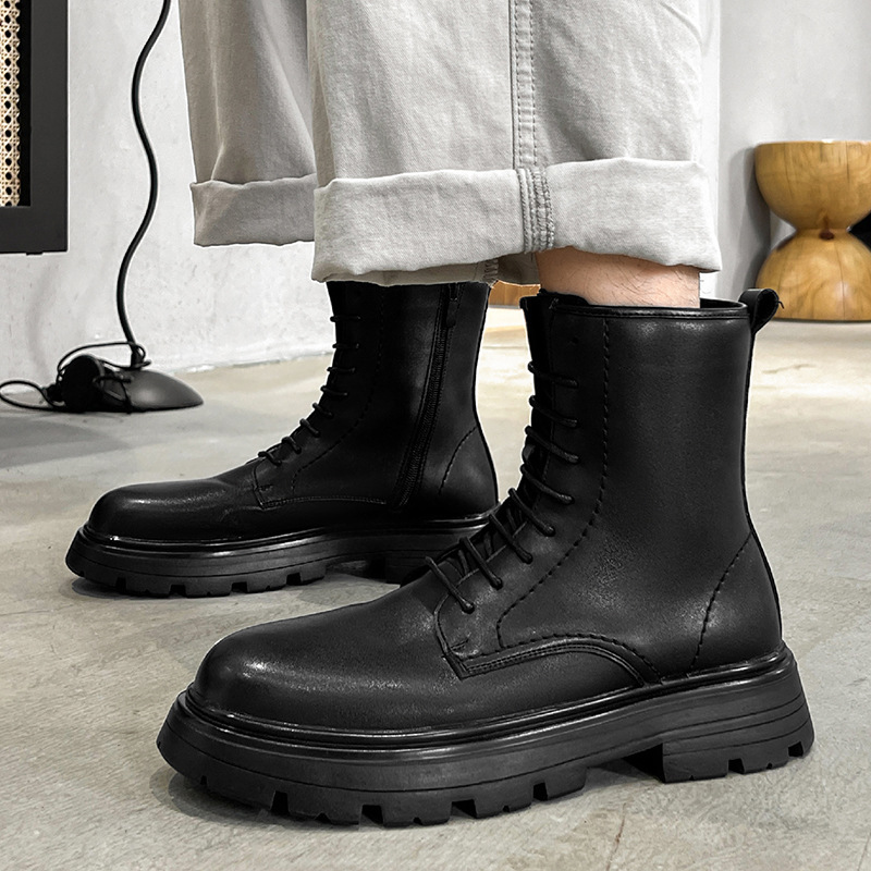 男士马丁靴四季2023新款潮流工装靴男鞋系带中筒大头皮鞋现货批发