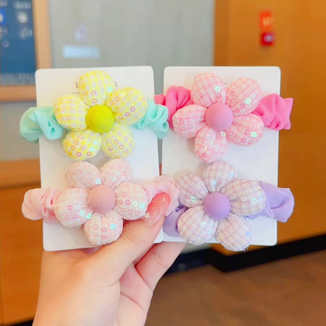 Little Girl Flower Small Intestine Hair Ring Girl Hair Band Does Not Hurt Hair High Elastic Hair Bands Cute Children's Hair Accessories