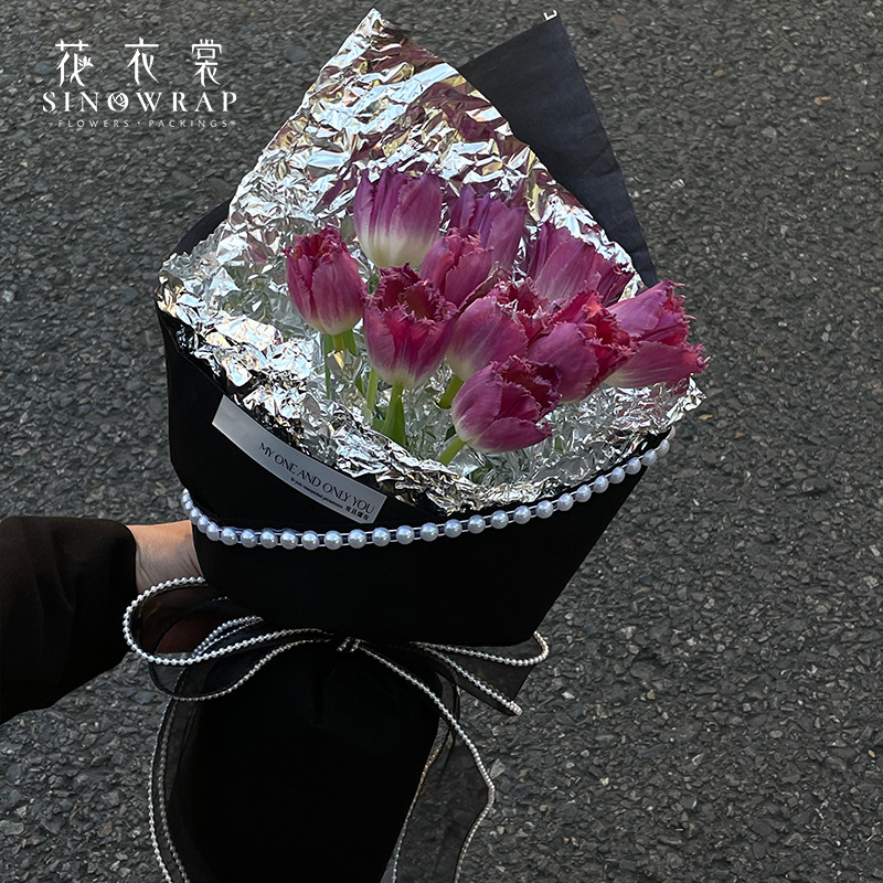 flower dress valentine‘s day new pearl surrounding border velvet wrapping paper waterproof flower bouquet packaging handmade diy flower