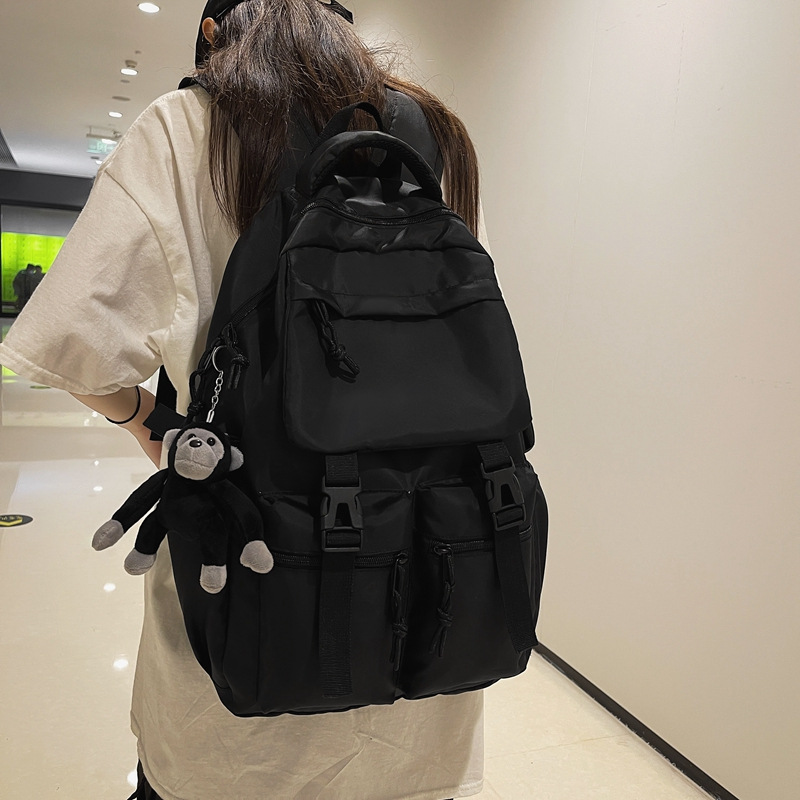 Trendy Cool Pure Black Schoolbag Multi-Bag Large Capacity Casual Backpack 2022 New Junior High School Male and Female Students Backpack