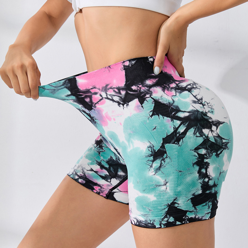 Summer Sports Pants Female Three Points Tie-Dyed Yoga Pants Fitness High Waist Elastic Pants Outer Wear Tight Shorts Cycling Pants