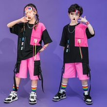 街舞儿童潮服少儿爵士舞表演服短袖套装学生毕业演出服啦啦队服