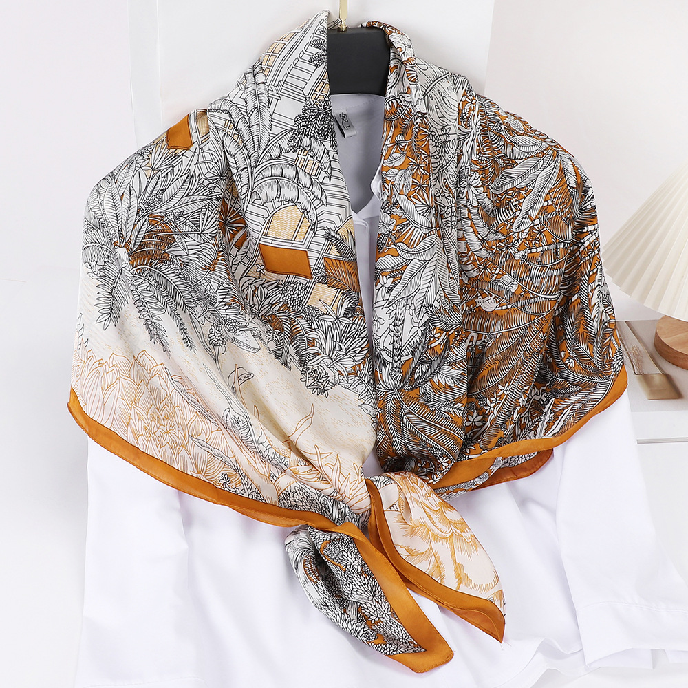 Simple Western Style European and American Large Kerchief 110cm Li Jin Satin Imitated Silk Scarves Colorblock All-Matching Autumn and Winter Bib Shawl