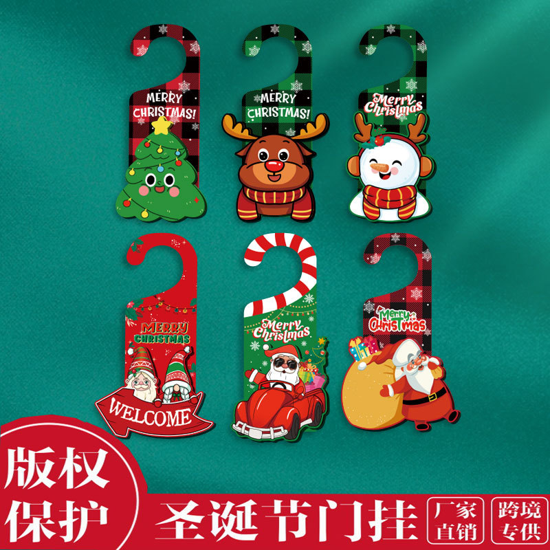 Christmas Three-Dimensional Paper Door Hanging Elderly Snowman Elf Doorplate Door Handle Pendant Party Scene Layout