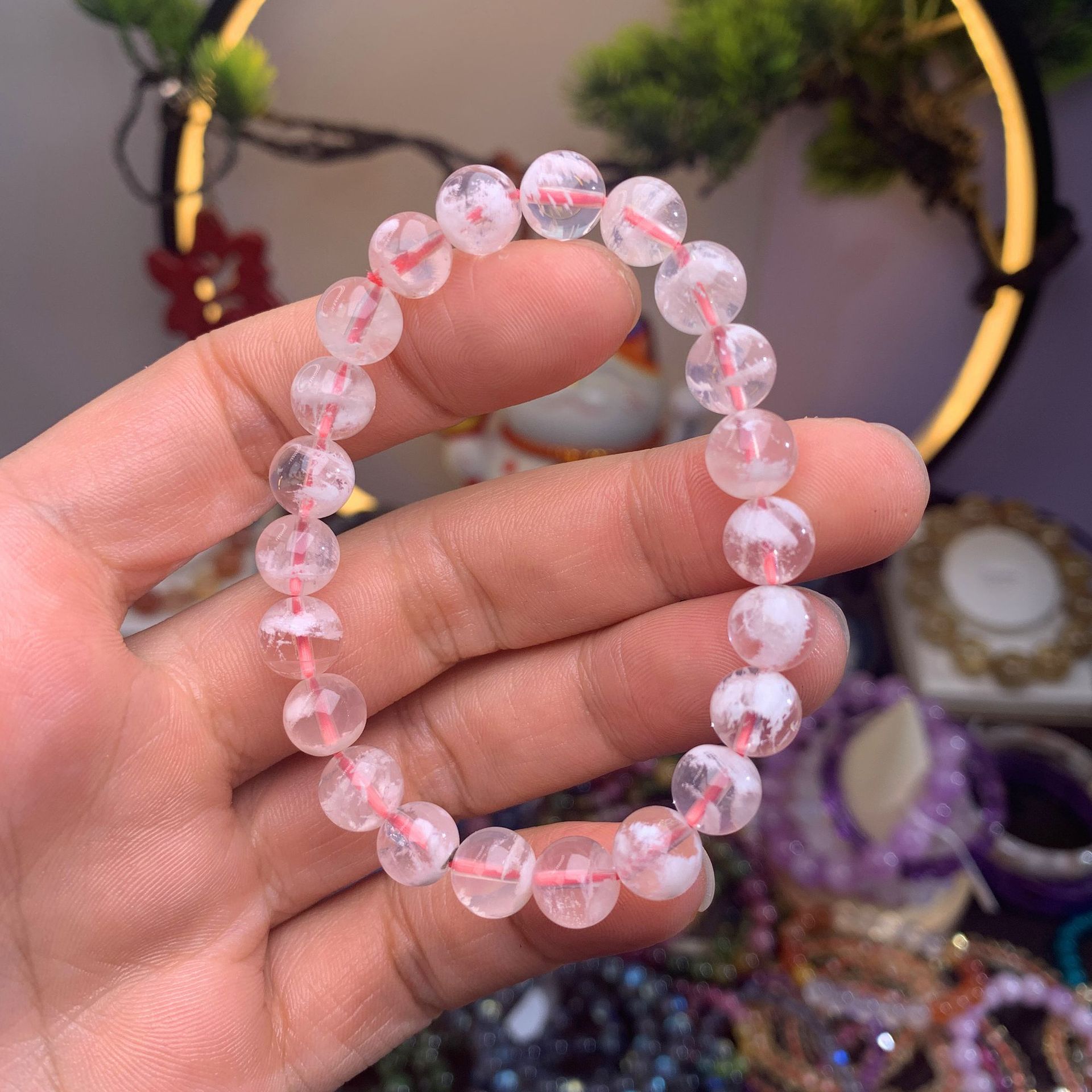 dikai天然雪花粉幽灵手链女款冰飘花时尚水晶手链暴风雪幽灵-阿里巴巴