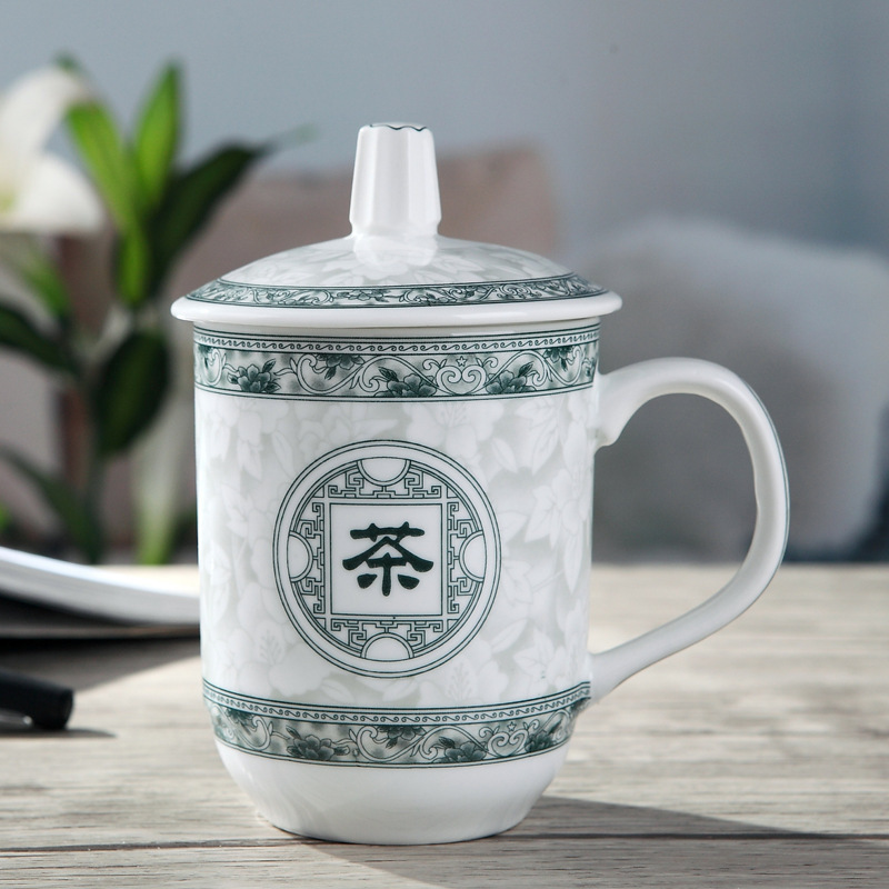 Jingdezhen Ceramic Tea Cup Set Office with Cover Water Cup Bone China Conference Cup Home Gifts Office Cup