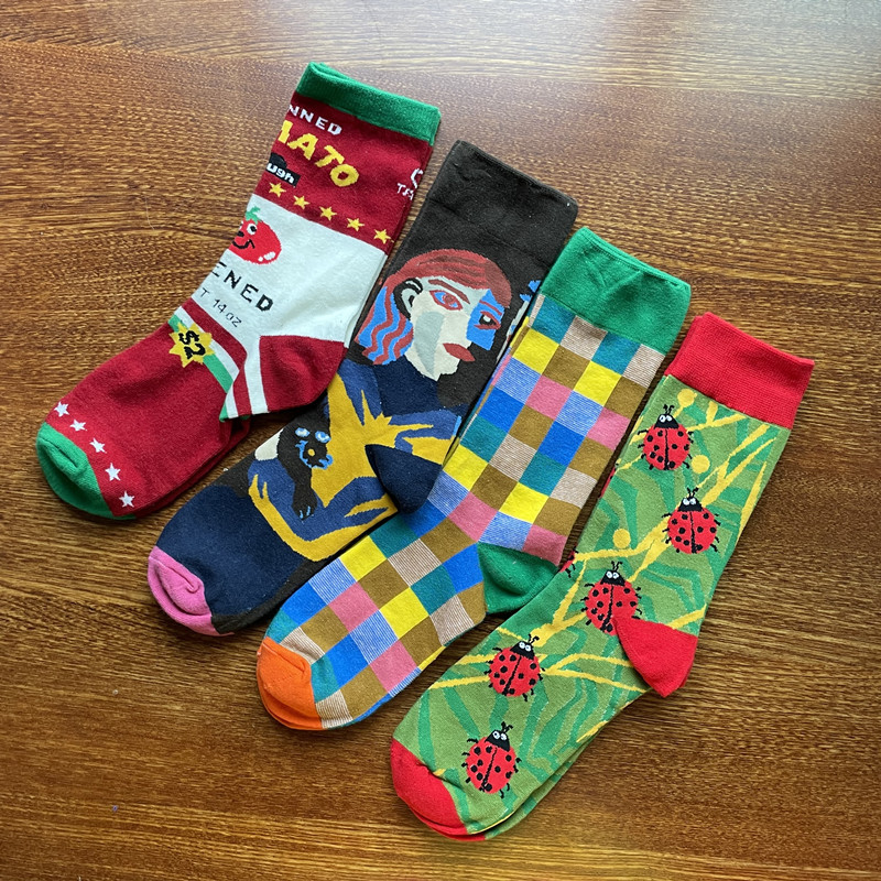 时尚潮袜大花型卡通图案男女情侣款精梳棉200针外贸原单正品批发